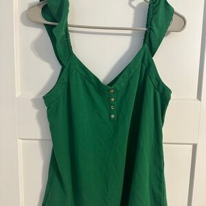 White House Black Market Green Ruffled Sleeveless Tank Top